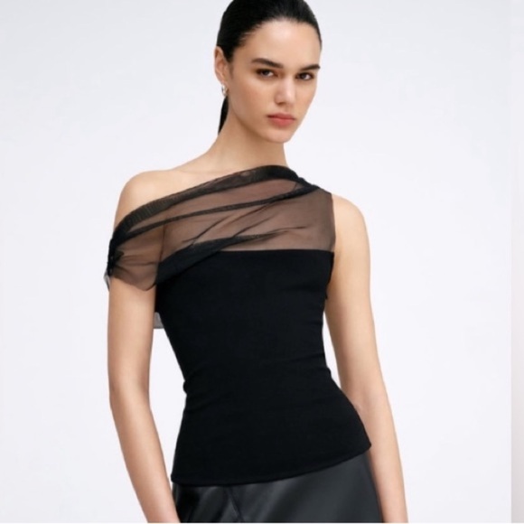 Marcella NYC Tops - Marcella NYC Cabrini Top European Ponte & Mesh Drape Top Medium